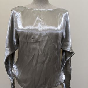 Defect Ralph Lauren Black Label Batwing Metallic Lurex Shiny Blouse Frayed Pulls